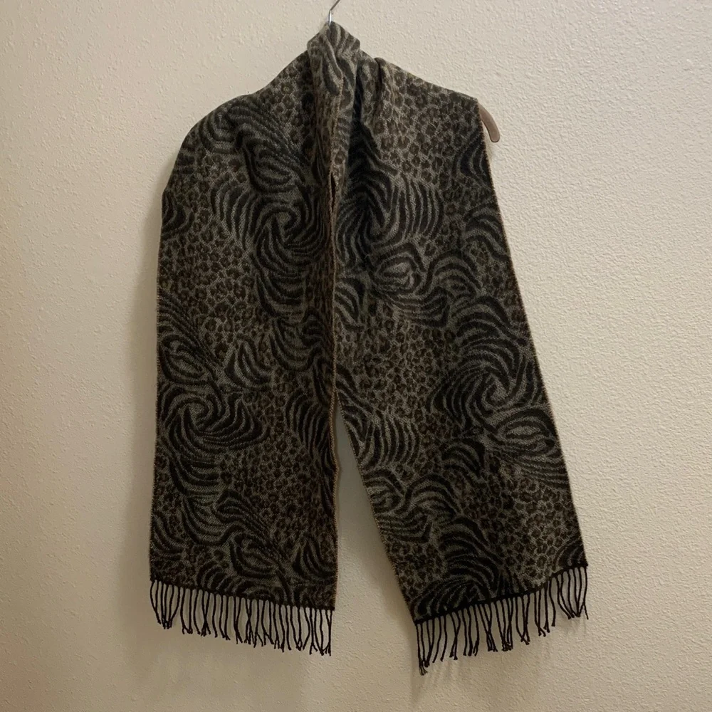 Leopard Zebra Shades of Brown Warm Scarf Animal Print Winter Christmas 11.5 X 64